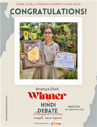 Ananya Dixit WInner of Hindi Debate - Zonal Literary Competition